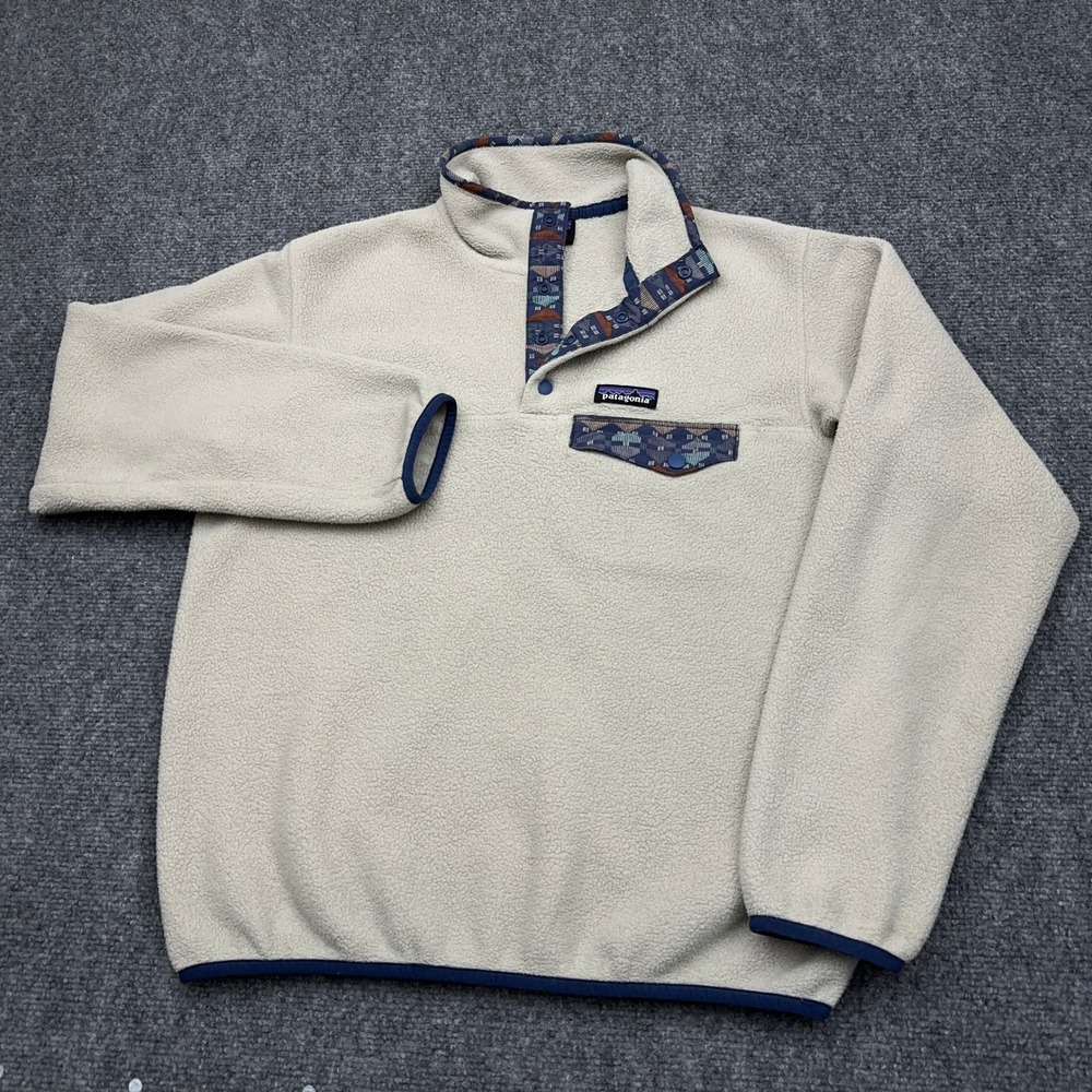 Patagonia Lightweight Synchilla Snap-T Womens S Pelican Stone Blue Aztec Pocket - Picture 2 of 10